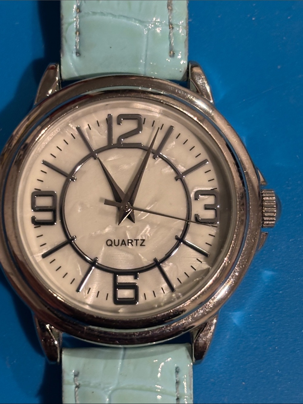Women's Mint Leather-Style Strap Quartz Watch with Silver Case